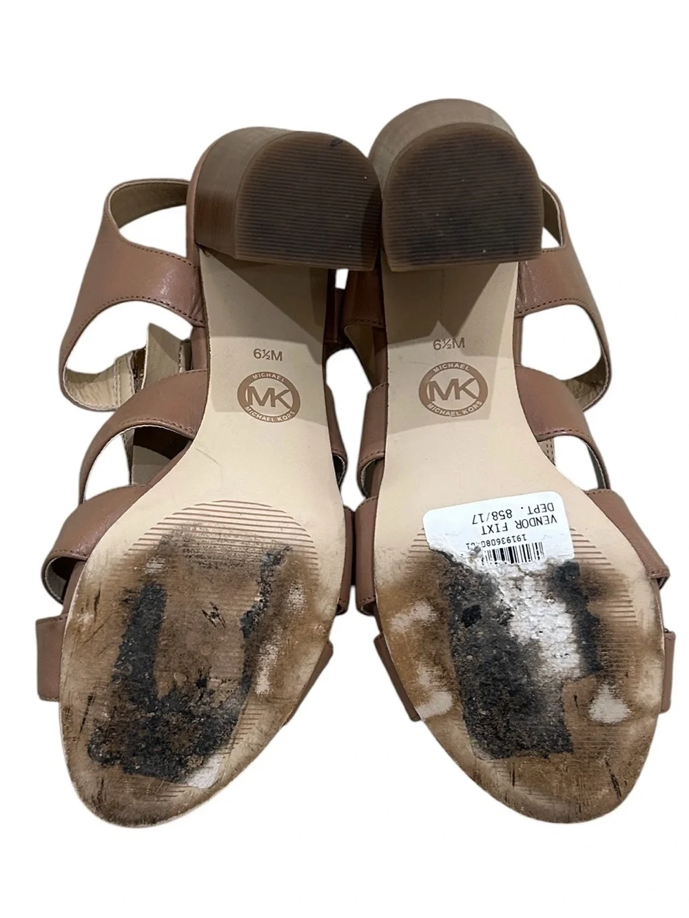 Michael Kors Damita Tan Strappy Block Heel Sandals Gold Zip size 6.5